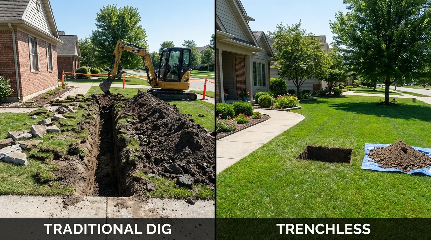 Trenchless sewer repair with minimal yard damage versus traditional excavation in Clemson, SC